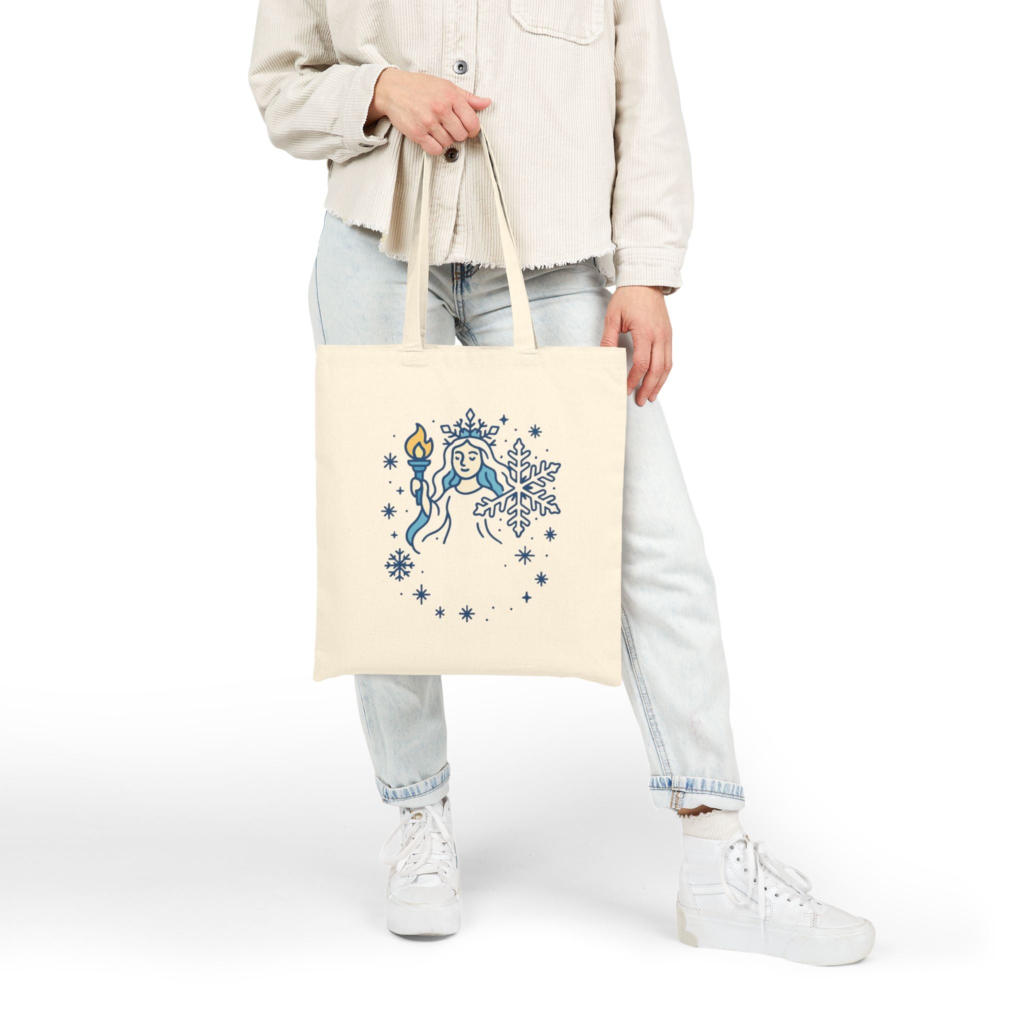 Winter Wonderland Cotton Canvas Tote Bag, Snow Queen Bag, Eco-Friendly Shopper, Holiday Gift, Fashionable Reusable Tote