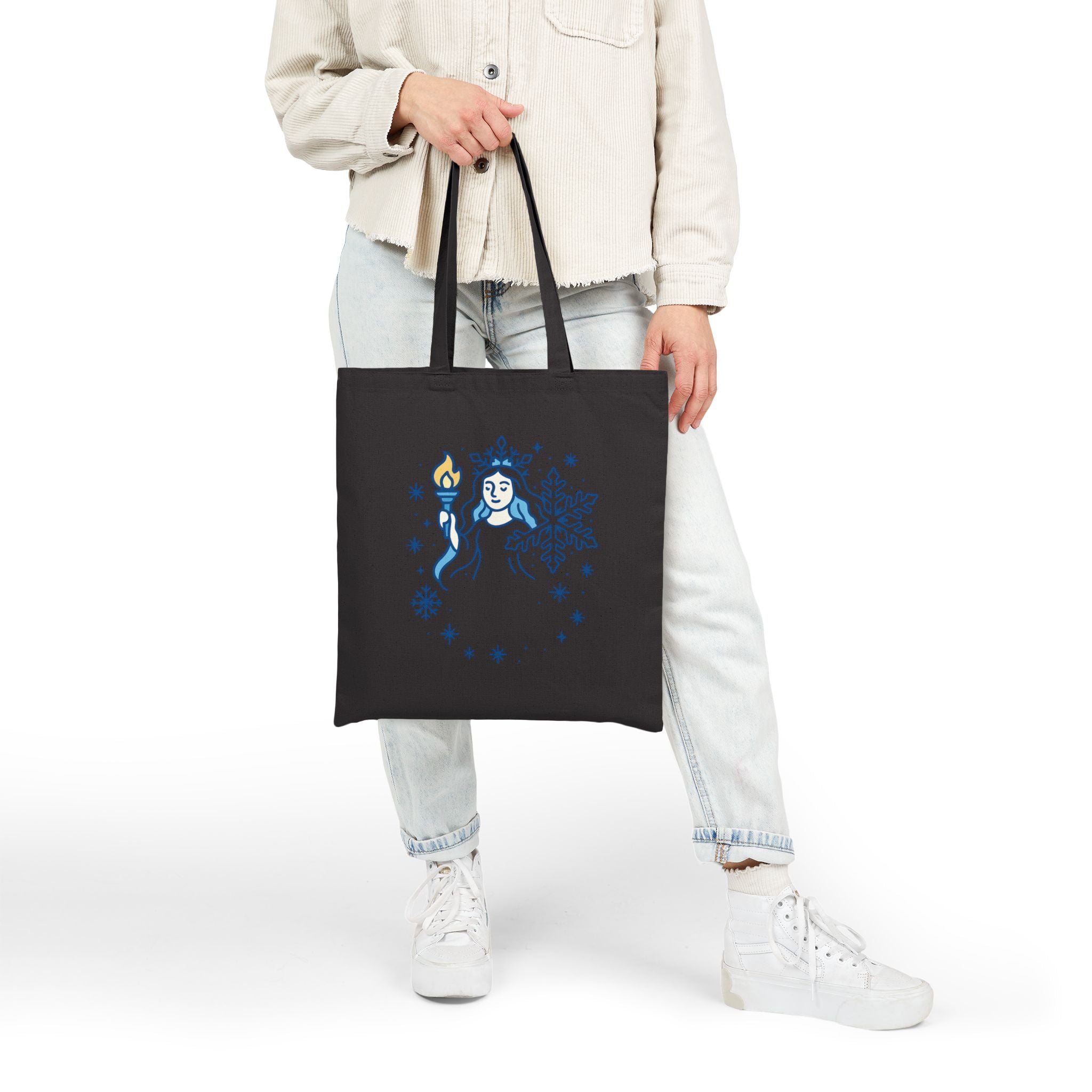 Winter Wonderland Cotton Canvas Tote Bag, Snow Queen Bag, Eco-Friendly Shopper, Holiday Gift, Fashionable Reusable Tote